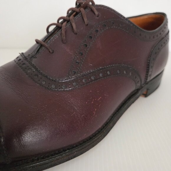 Alden Oxford Dress Shoes Men 11 Brown Leather Cap Toe 908 Brogue Lace Made USA Alden New England 908 B/D Medallion Cap Toe Oxford Shoes  main image 4